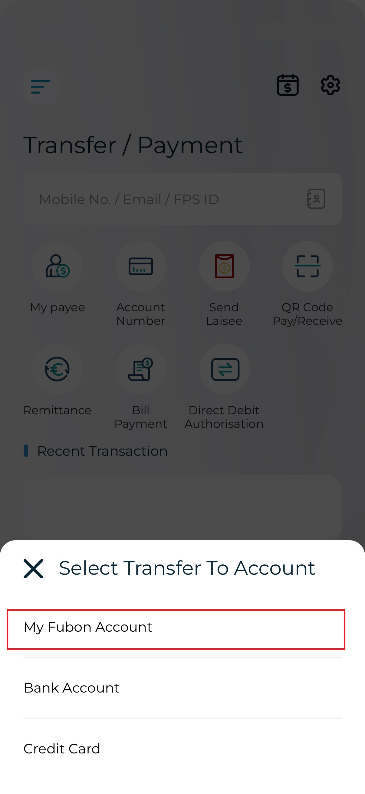 Step 2: TapAccount Number> Select Transfer To AccountMy Fubon Account Sreenshot