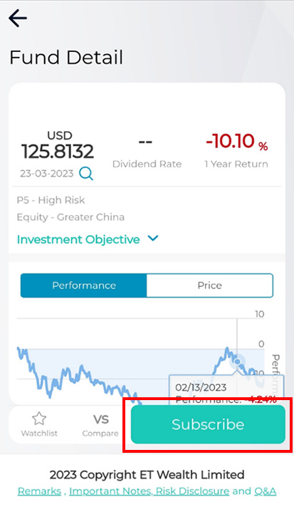 Step 4: Choose the fund and click Subscribe Screenshot