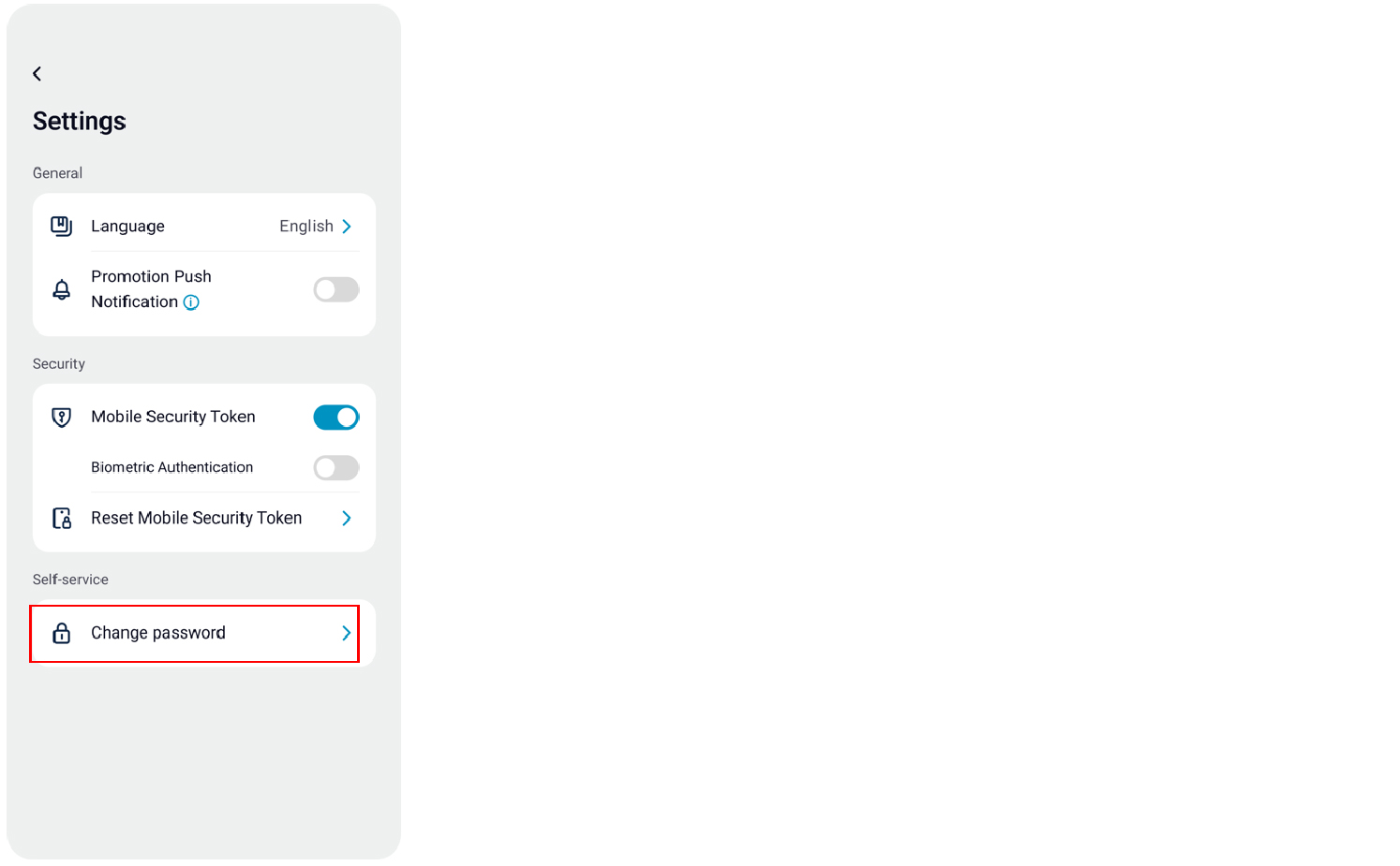 Change password Screenshot