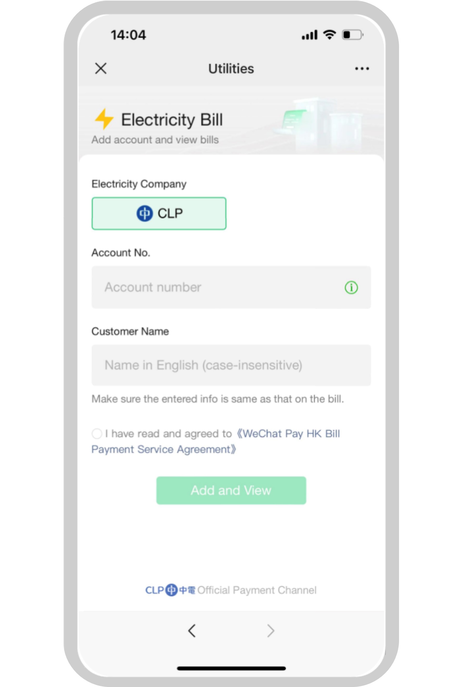 Step 4: Enter your electricity account number and customer name to link your account